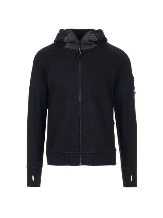 Lens Wappen Soft Neck Hoodie Zip Up Black - CP COMPANY - BALAAN.