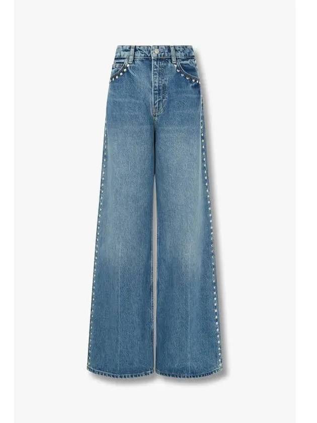 Stud Detail Wide Leg Jeans Cary High Rise Slouchy Blue - REFORMATION - BALAAN 1