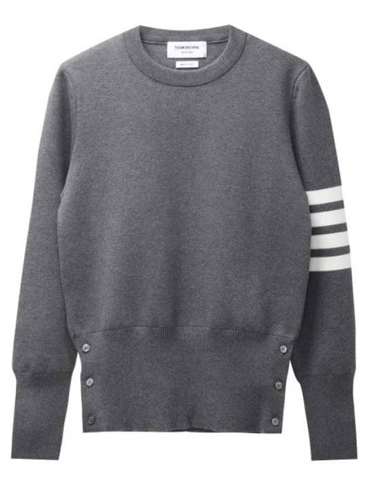 Milano Stitch Crewneck 4-Bar Cotton Crepe Knit Top Grey - THOM BROWNE - BALAAN 2