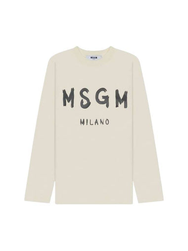 Milano Brushed Logo Cotton Long Sleeve T-Shirt Cream - MSGM - BALAAN 1