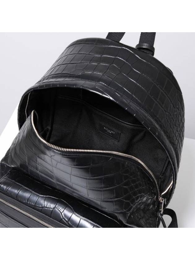 Crocodile Effect Logo Leather Backpack Black - SAINT LAURENT - BALAAN 5