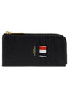 Stripe Zip Around Pebble Grain Leather Card Wallet Black - THOM BROWNE - BALAAN 2