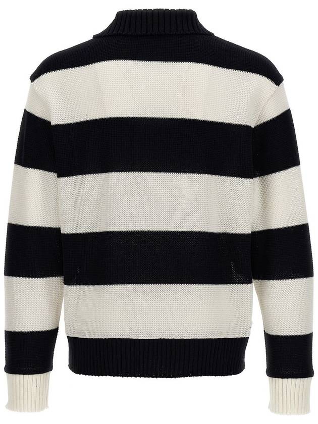 Striped Cotton Long Sleeve Polo Shirt Navy - THOM BROWNE - BALAAN 3