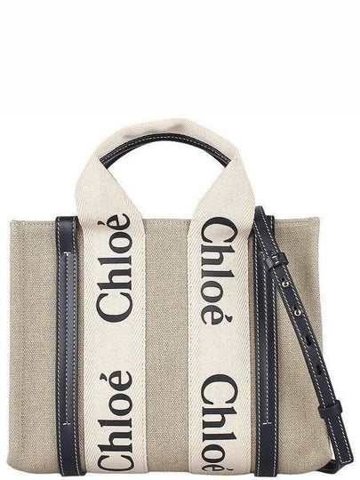 Woody Small Canvas Tote Bag Navy Beige - CHLOE - BALAAN 2