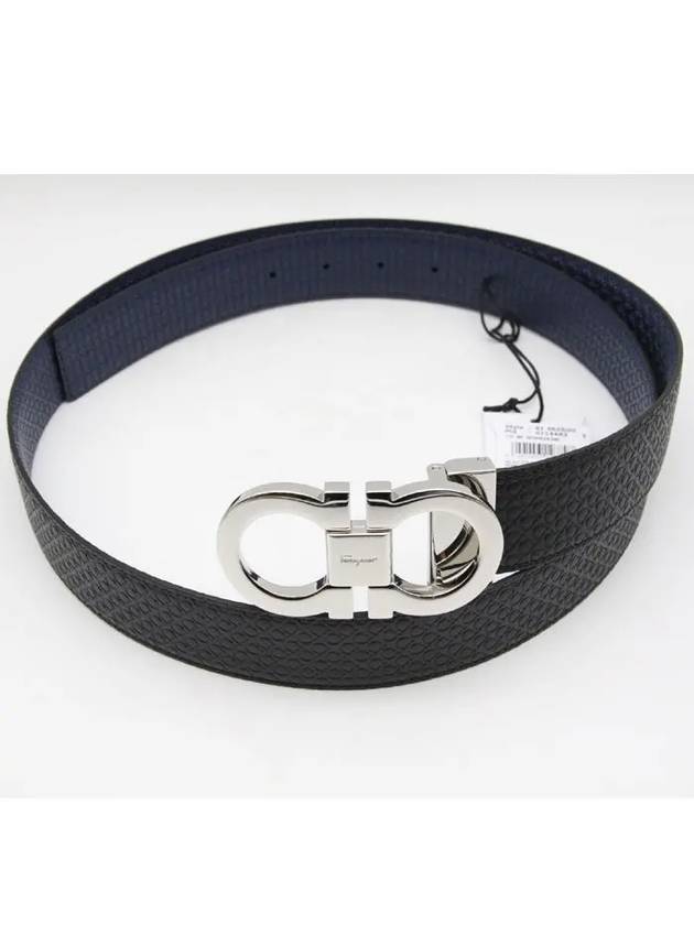 Double Gancini Reversible Leather Belt Black Fiore Blue - SALVATORE FERRAGAMO - BALAAN 3