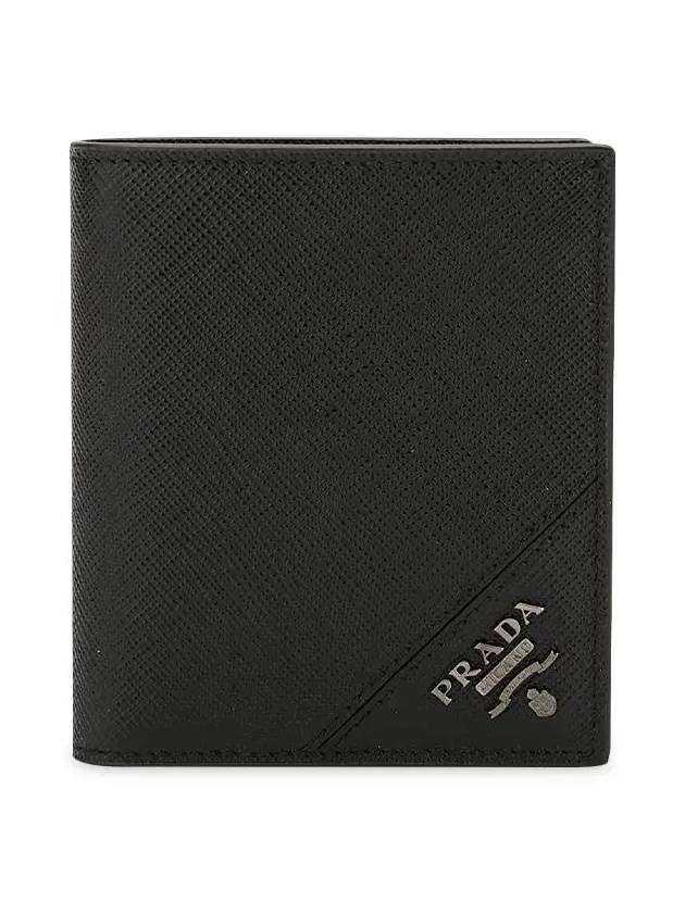 Saffiano Triangle Logo Half Wallet Black - PRADA - BALAAN 4