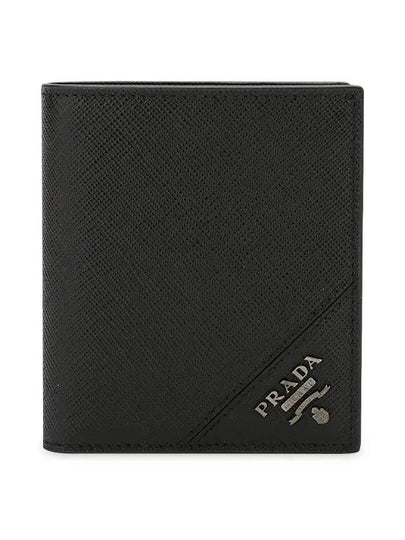 Saffiano Triangle Logo Half Wallet Black - PRADA - BALAAN 2