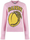 graphic peach round neck pullover knit top pink - GANNI - BALAAN.