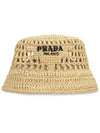 Embroidered Logo Raffia Bucket Hat Natural - PRADA - BALAAN 2