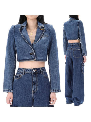 Cropped Cotton Denim Jacket Blue - SELF PORTRAIT - BALAAN 1