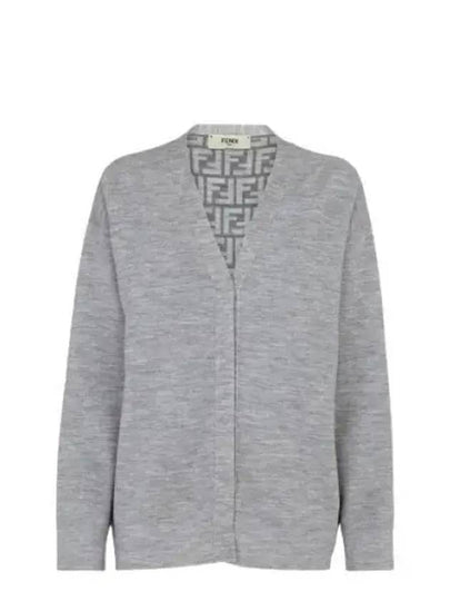 Women's FF Motif V-Neck Cardigan Grey - FENDI - BALAAN 2