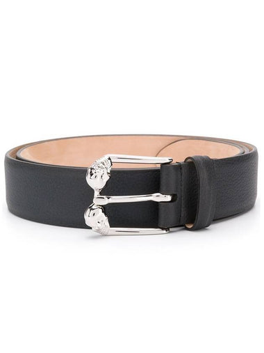 Men's Twin Skullbuckle Leather Belt Black - ALEXANDER MCQUEEN - BALAAN 1