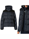 Detachable Sleeve Hooded Puffer Short Padded Jacket Navy - BURBERRY - BALAAN.