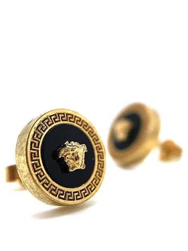 Enamel Medusa Stud Earrings Black Gold - VERSACE - BALAAN 3