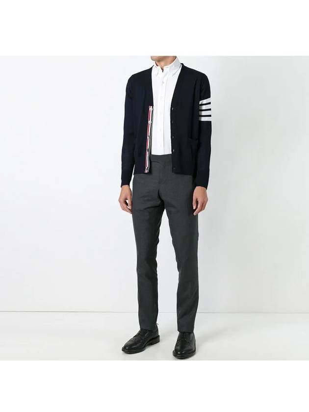 Men's Sustainable Classic Diagonal Wool Cardigan Navy - THOM BROWNE - BALAAN 7