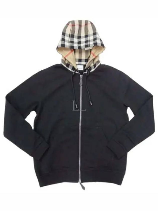 Check Hood Cotton Zip Up Hoodie Black Archive Beige - BURBERRY - BALAAN 2