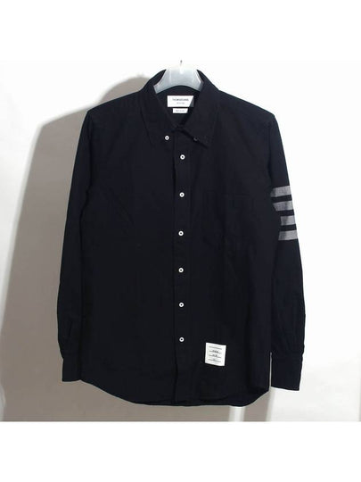 Men's Diagonal Solid Flannel Long Sleeve Shirt Navy - THOM BROWNE - BALAAN 2