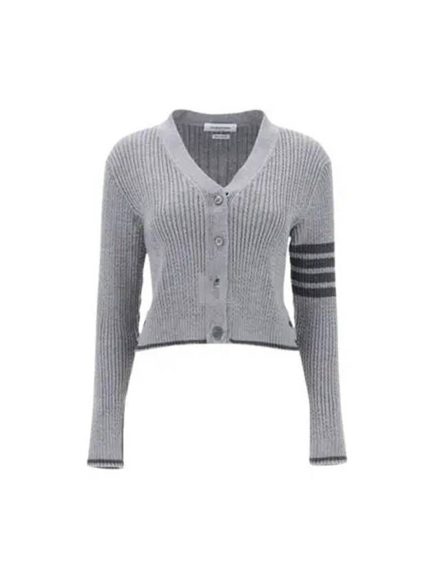 4 Bar Cable Wool Crop Cardigan Grey - THOM BROWNE - BALAAN 2