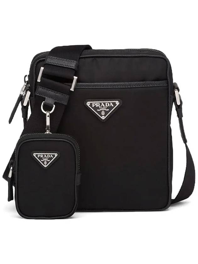 Triangle Logo Re Nylon Saffiano Leather Cross Bag Black - PRADA - BALAAN 3