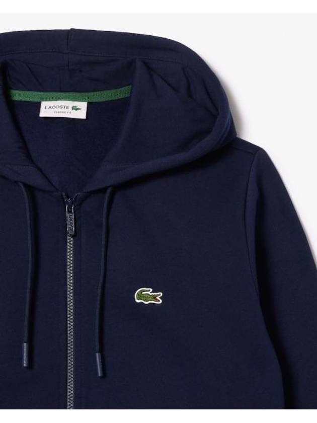 Embroidery Logo Kangaroo Pocket Fleece Zip Up Hoodie Navy - LACOSTE - BALAAN 3