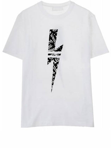 Graffiti Lightning Loose Regular Fit Short Sleeve T-Shirt White - NEIL BARRETT - BALAAN.