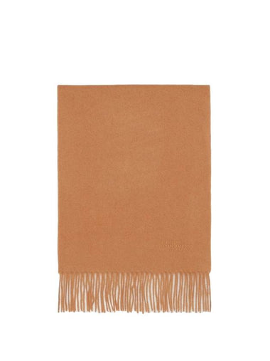 Embroidered Logo Fringe Cashmere Scarf Dark Camel - MULBERRY - BALAAN 1