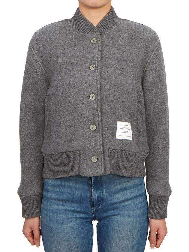 Striped Wool Fleece Bomber Jacket Grey - THOM BROWNE - BALAAN 4