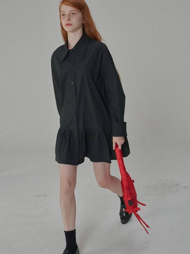 Cotton shirring mini shirt dress Black - OPENING SUNSHINE - BALAAN 1