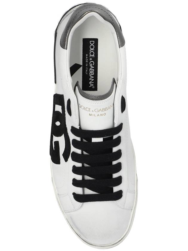 Dolce & Gabbana Portofino DC Logo Black Lace Up Low Top Sneakers White - DOLCE&GABBANA - BALAAN 7