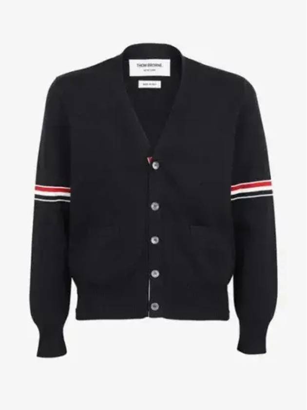 Milano Stitch Sprite Armband Cotton V-neck Cardigan Navy - THOM BROWNE - BALAAN 3