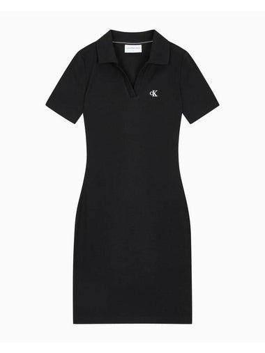 Jeans Polo Collar Rib Short Dress Black - CALVIN KLEIN - BALAAN 1