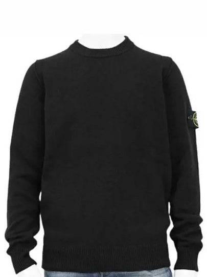 Logo Patch Lambswool Crewneck Knit Top Black - STONE ISLAND - BALAAN 2