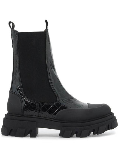 Crocodile Embossing Mid Chealsea Boots Black - GANNI - BALAAN 2