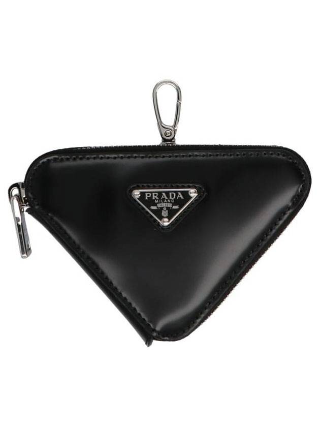 Brushed Triangle Leather Mini Pouch Black - PRADA - BALAAN 1