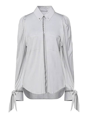 Women's Melange Striped Logo Trim Wool Silk Blouse Gray - BURBERRY - BALAAN 1