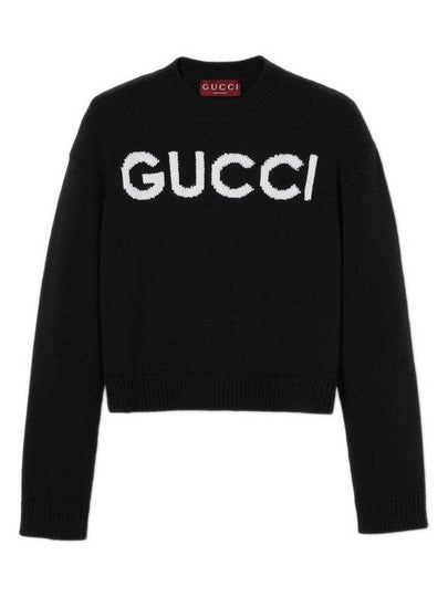 Intarsia Wool Knit Top Black - GUCCI - BALAAN 2