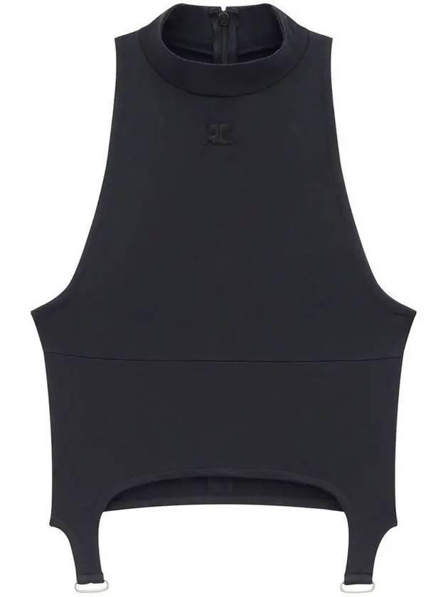 Embroidered Logo High-Neck Crop Sleeveless Black - COURREGES - BALAAN 2