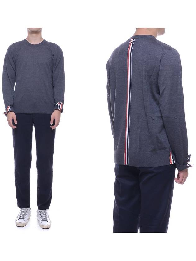 Center Back RWB Intarsia Striped Classic Wool Knit Top Dark Grey - THOM BROWNE - BALAAN 2