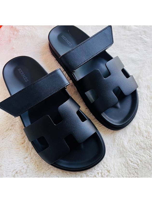 Chypre Calfskin Sandals Black - HERMES - BALAAN 3