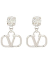 V Logo Crystal Brass Earrings Silver - VALENTINO - BALAAN 2