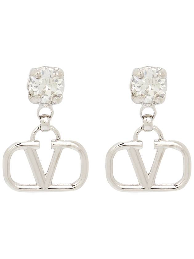 V Logo Crystal Brass Earrings Silver - VALENTINO - BALAAN 2