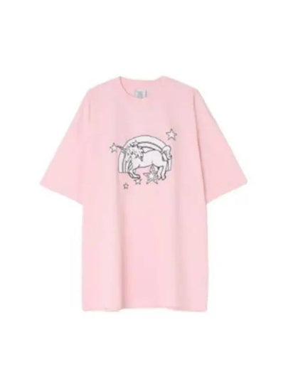 Overfit Unicorn Rainbow Print Short Sleeve T-Shirt Pink - VETEMENTS - BALAAN 2