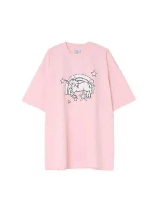 Vetements Overfit Unicorn Print Short Sleeve Pink UE63TR101P - VETEMENTS - BALAAN 2