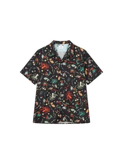 Octopus Linen Cotton Short Sleeve Shirt Black - PAUL SMITH - BALAAN 2