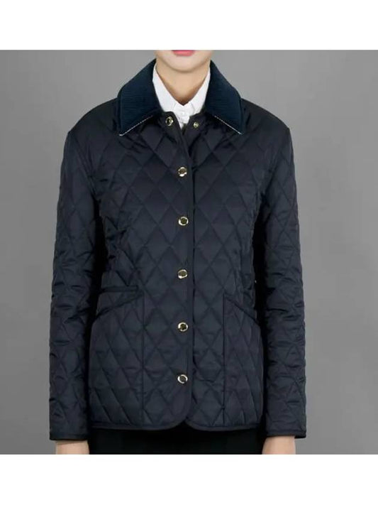 Corduroy Collar Quilted Jacket Navy - BURBERRY - BALAAN 2