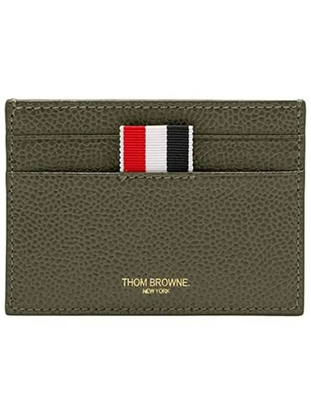 Pebble Grain Leather Stripe Single Card Wallet Green - THOM BROWNE - BALAAN 5