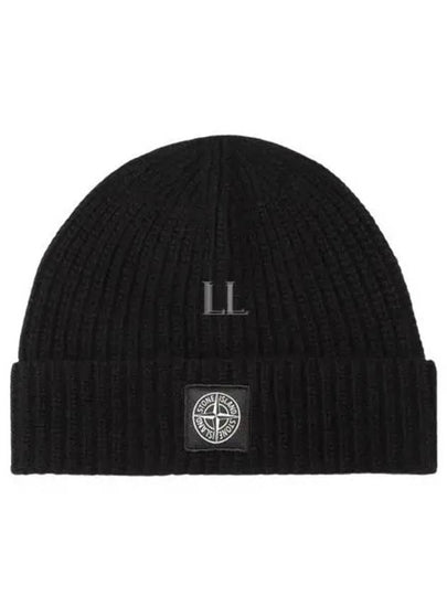 Logo Knit Beanie Black - STONE ISLAND - BALAAN 2