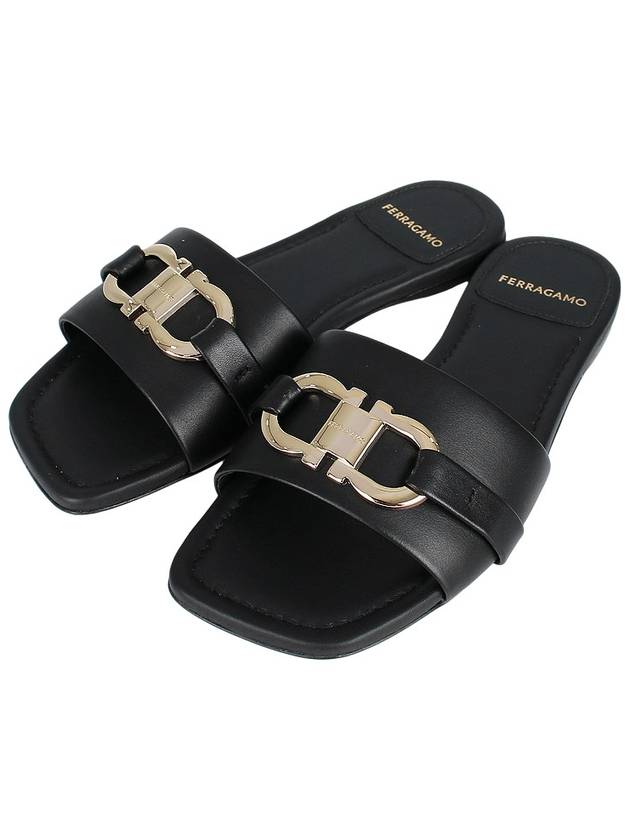 Gancini Ornament Flat Slide Black - SALVATORE FERRAGAMO - BALAAN 3