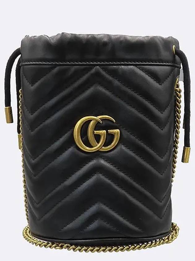 575163 Black leather GG Marmont gold metal logo mini bucket chain cross bag - GUCCI - BALAAN 2