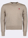 Heart Embroidered Logo Crew Neck Knit Top Beige - AMI - BALAAN 2